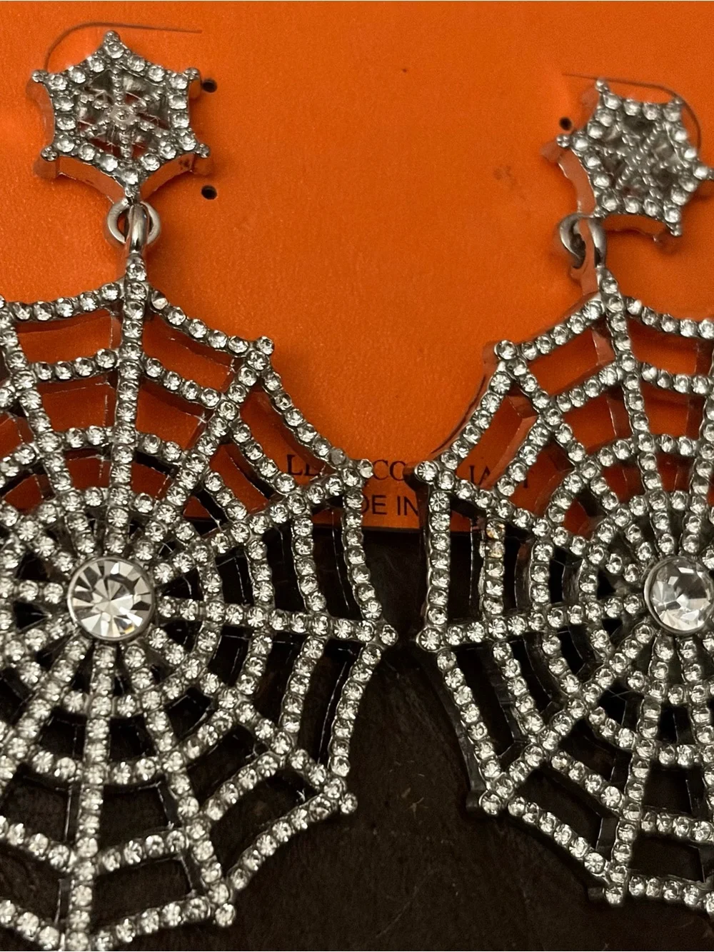 Natasha Couture Silver Crystal Spiderweb Statement Earrings